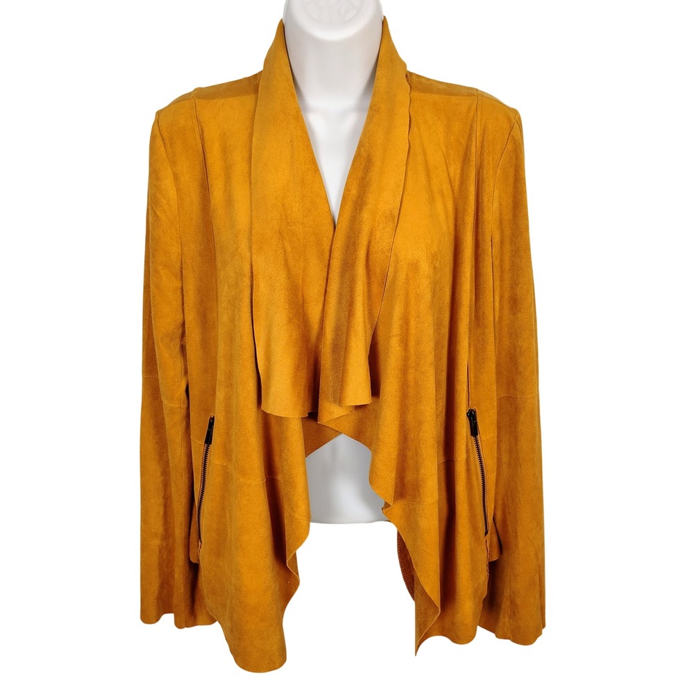 Bagatelle Collection Mustard Yellow vegan Suede Draped Open Front Jacket Large